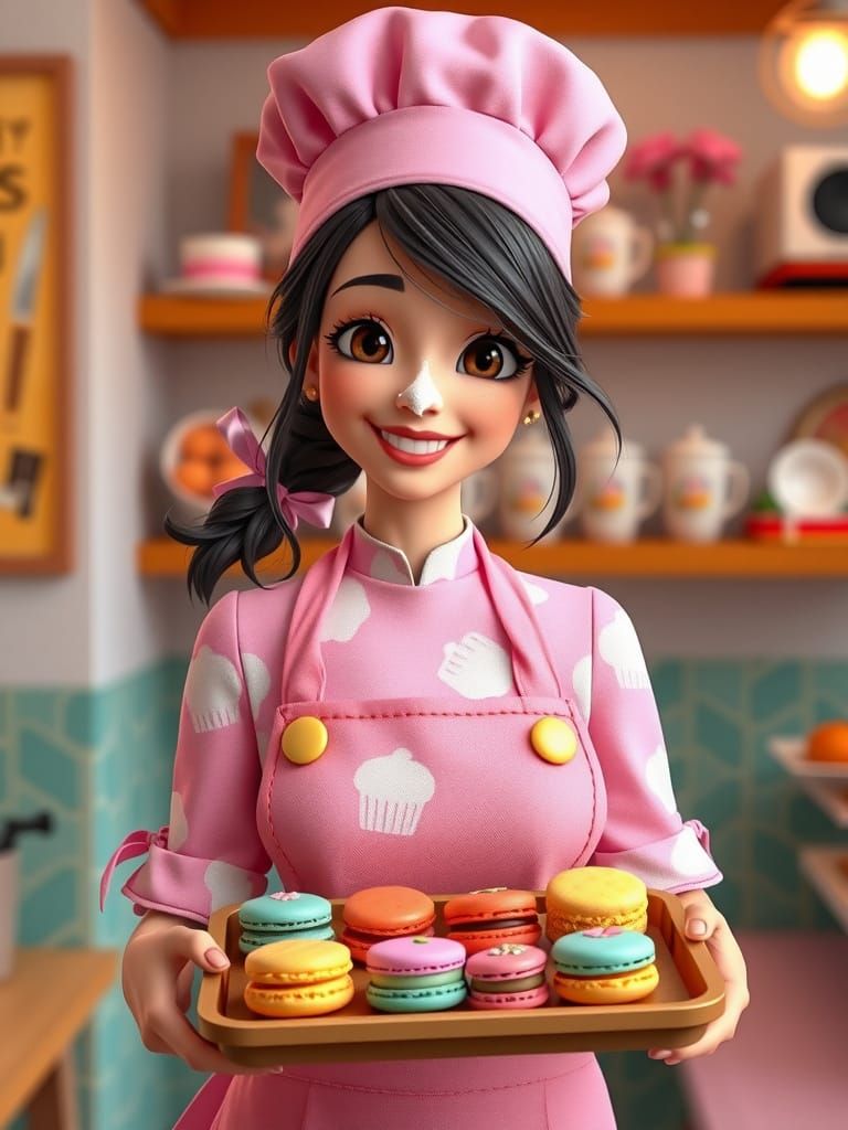 Vibrant 3D Cartoon of Cheerful Pastry Chef