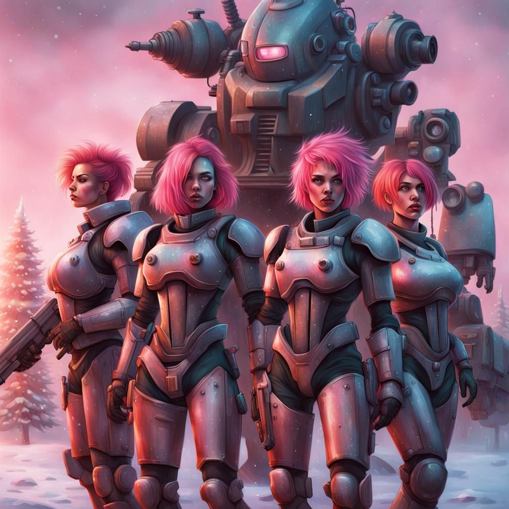 Festive Pink-Haired Squad Celebrates Christmas