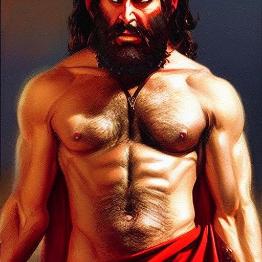 Lustful Bearded Man with Muscles, Oil Painting Style