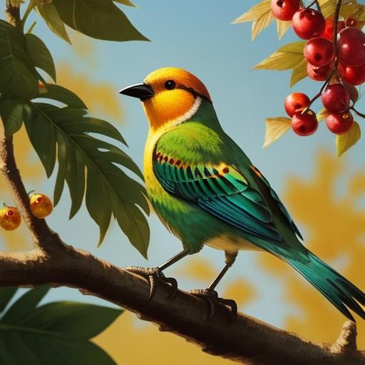 Golden Bird in Painterly Renaissance Style