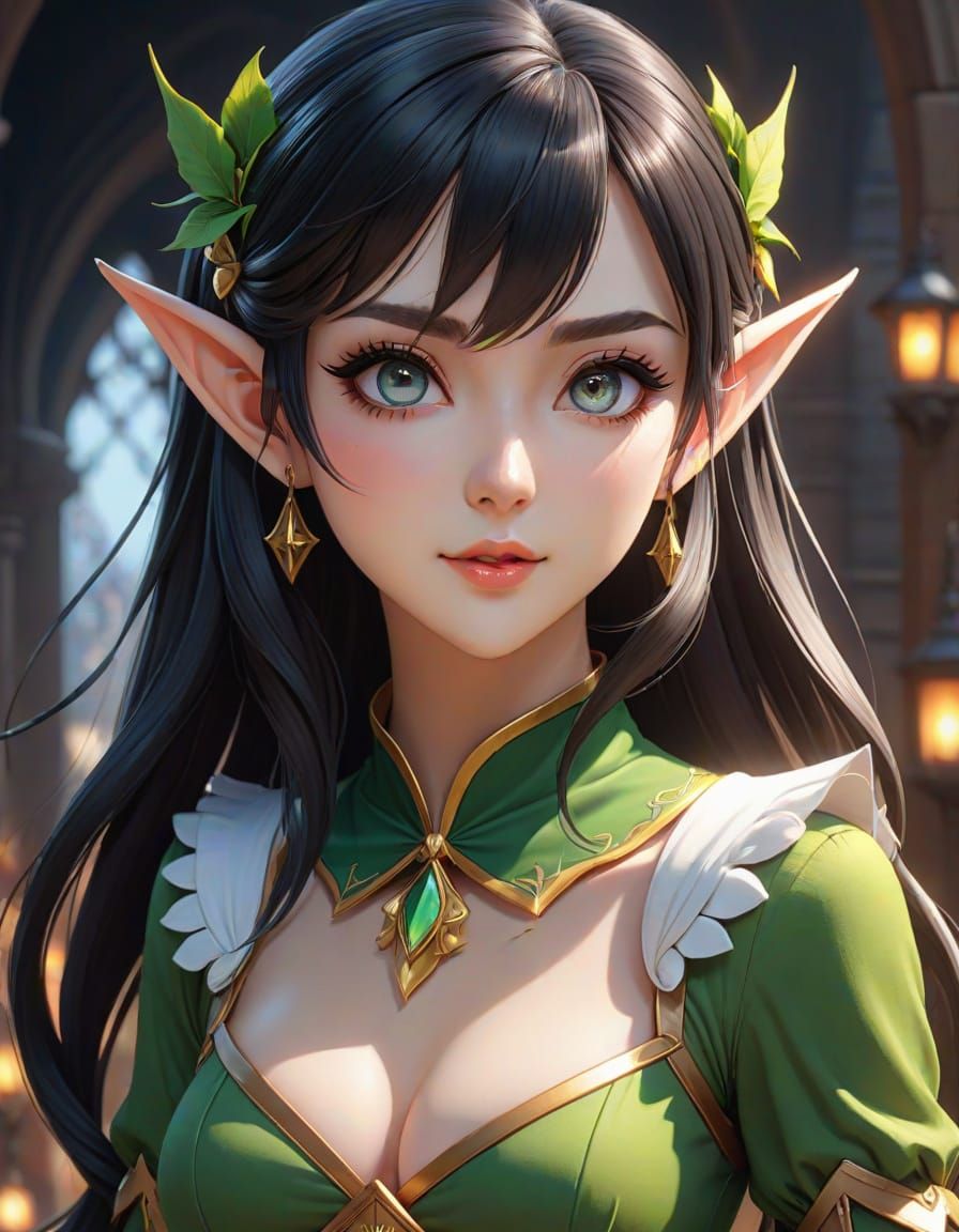 Elf Girl in Mavis Outfit - Detailed 3D Anime Art