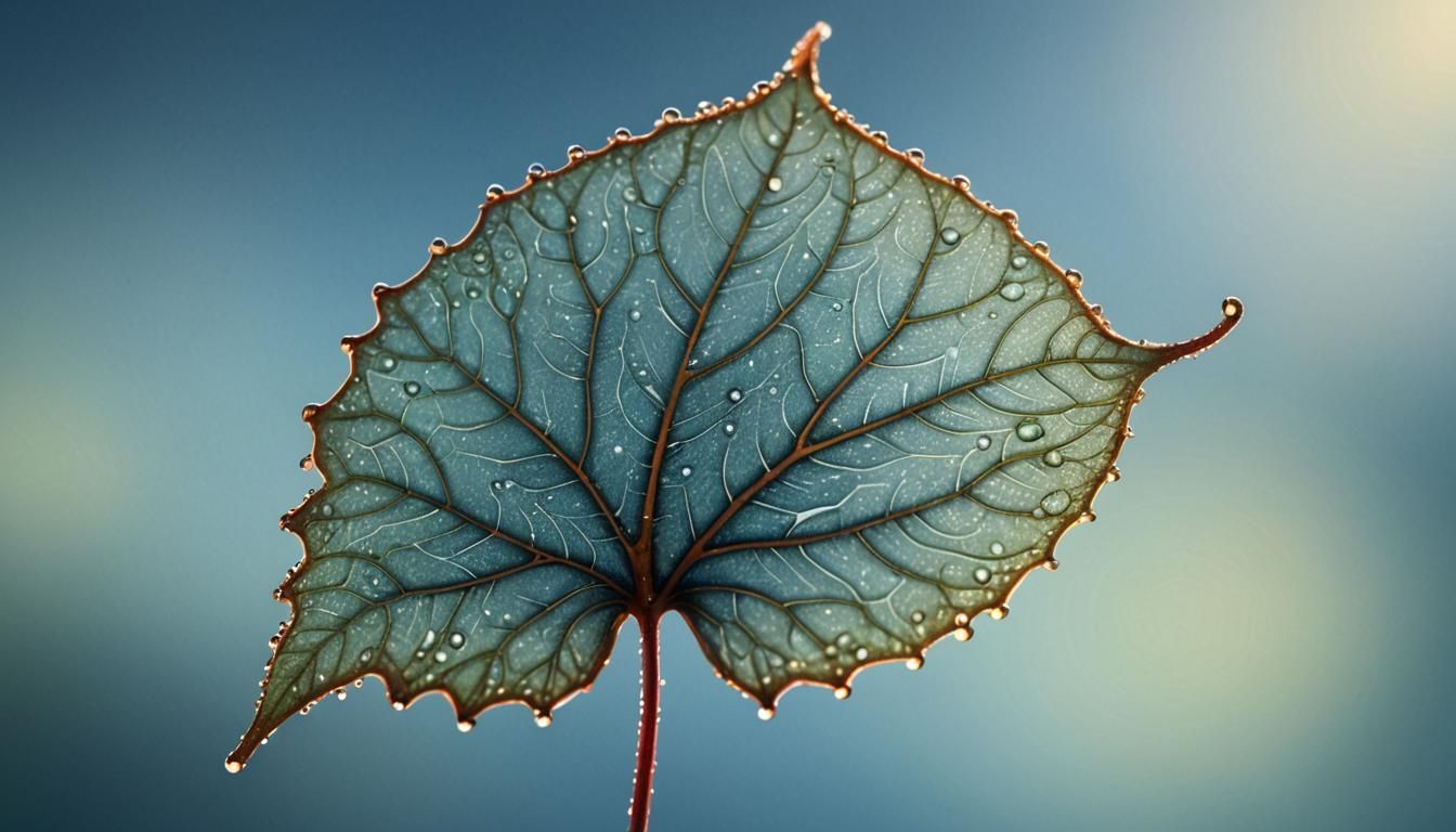 Dew-Kissed Leaf in Macro Photography Style