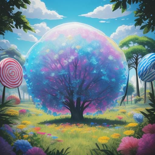 Giant Lollipop in Tree: Hyperrealistic Candyland Art