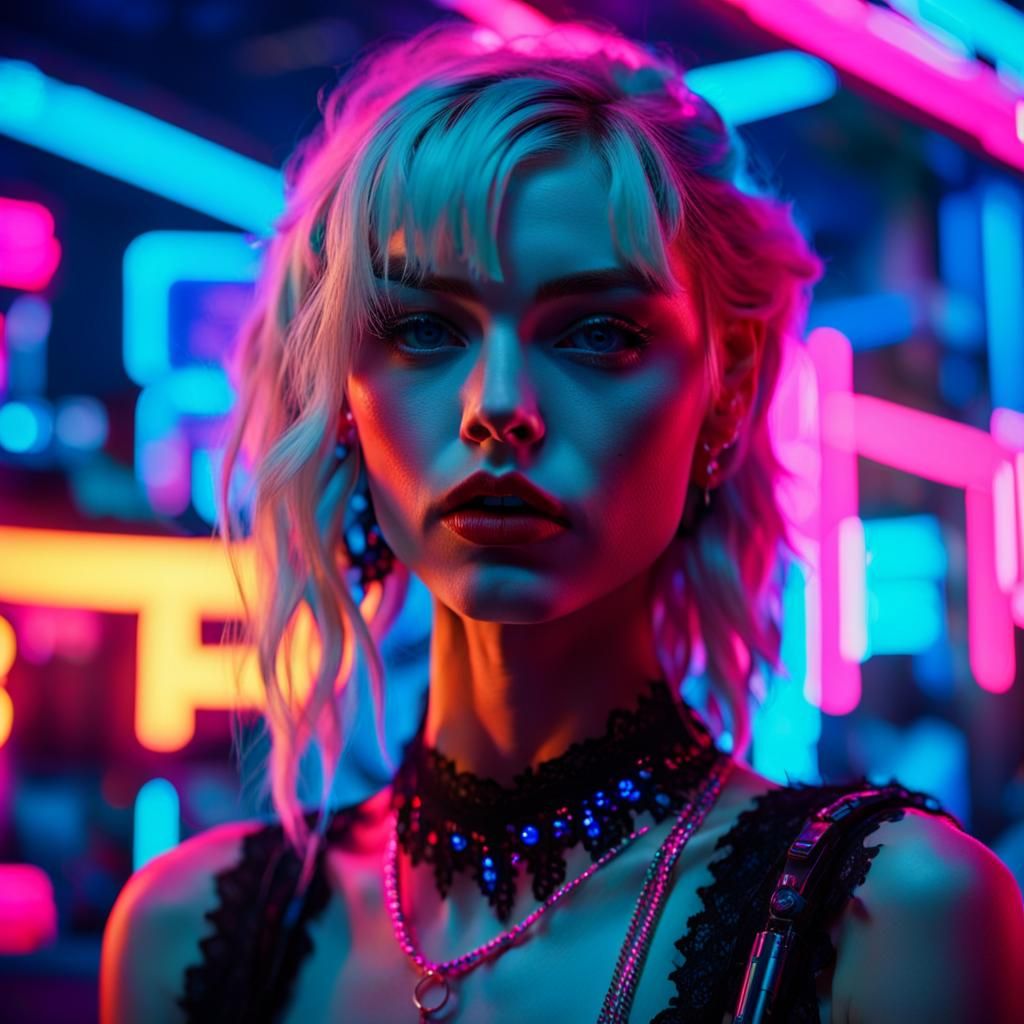 Cyberpunk Woman Portrait in Neon Light