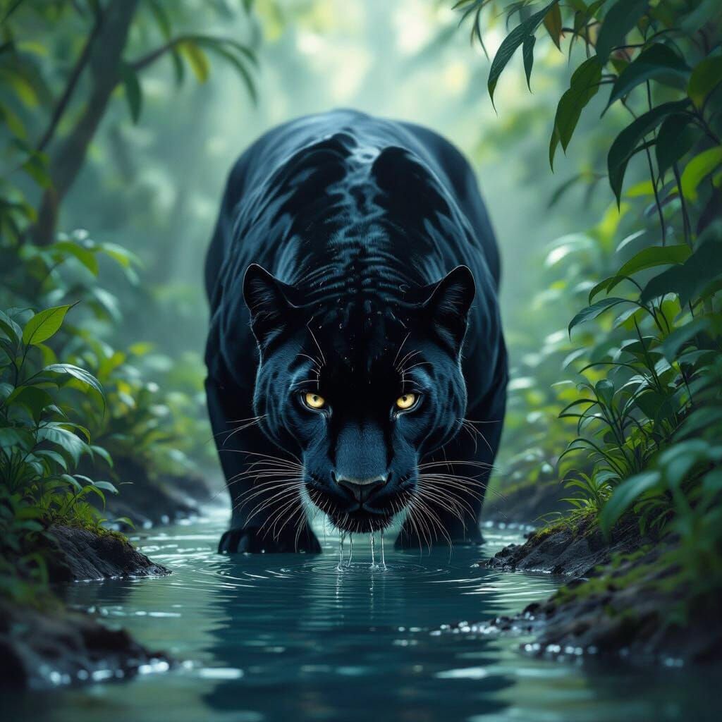 Black Panther in Jungle: Atmospheric Wildlife Art