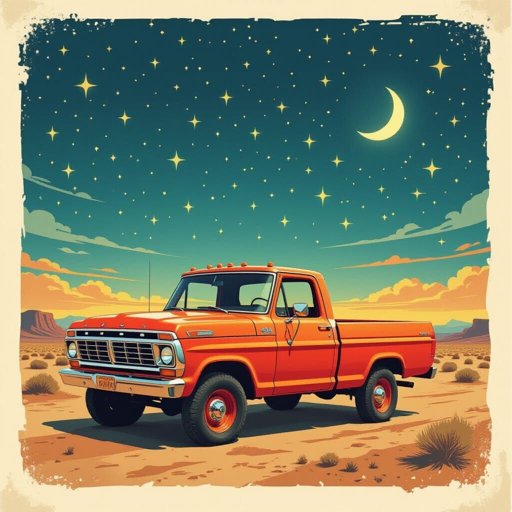 Vintage F150 Truck Under Starry Sky in Rustic Realism