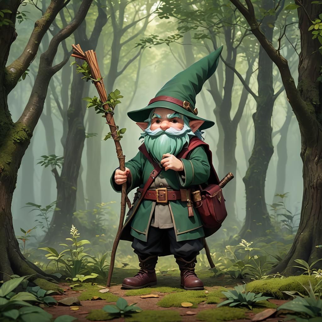 Forest Gnome Wizard with Cinnamon Staff: 3D Anime Art