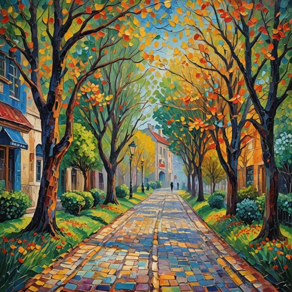 Colorful Neo-Impressionist Painting of Many Places