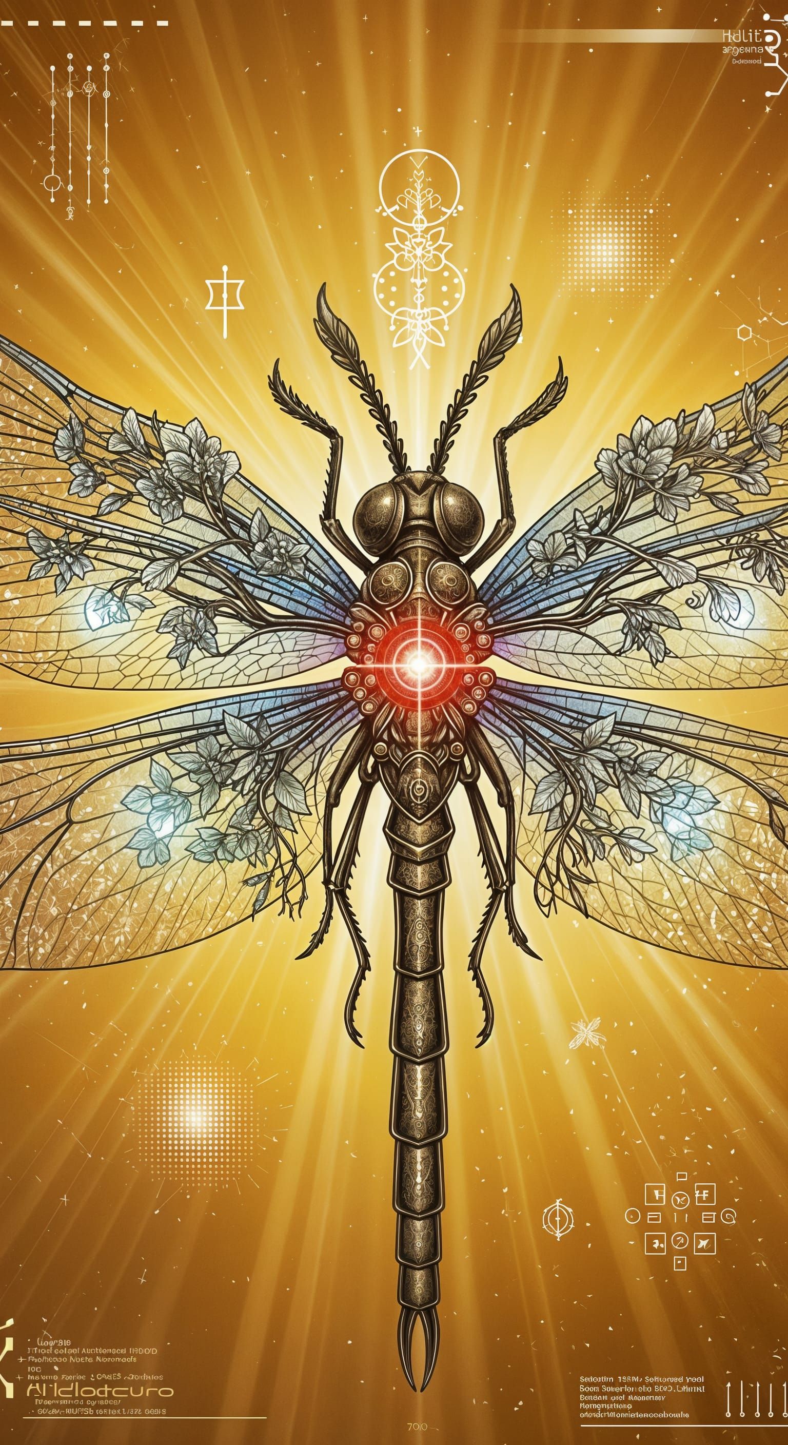 Cybernetic Dragonfly with Botanical Wings in Biomechanical S...