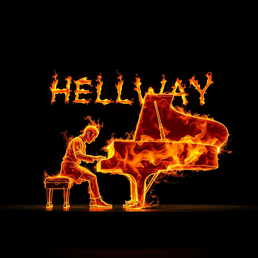 Fiery Pianist Plays Grand Piano on Hellway Stage