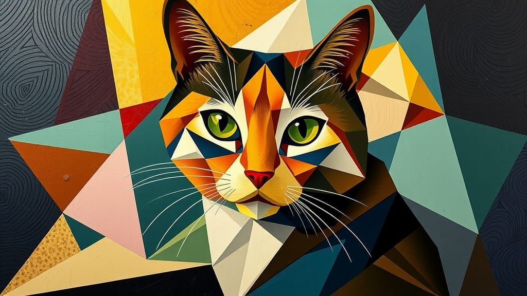 Tabby Cat cubist painting,