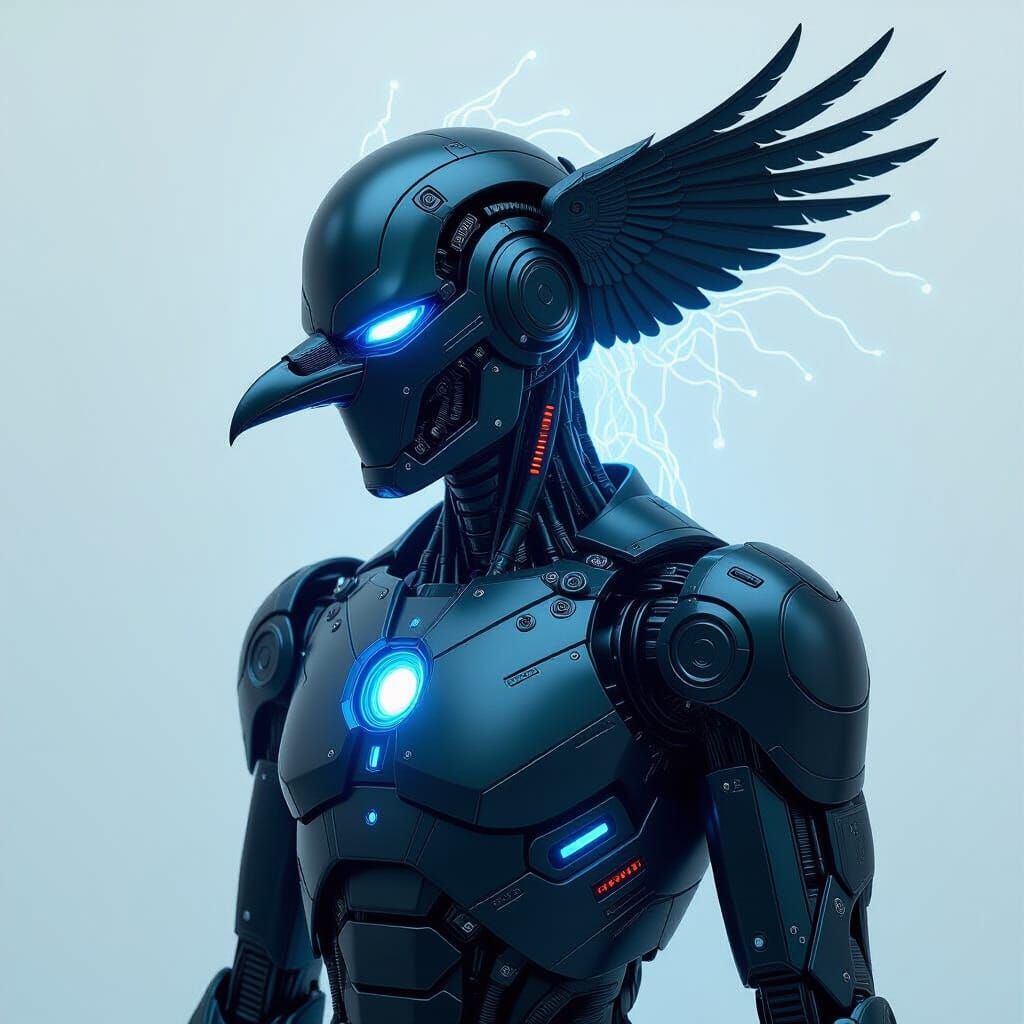 Android to Raven Transformation in Oil Painting Style