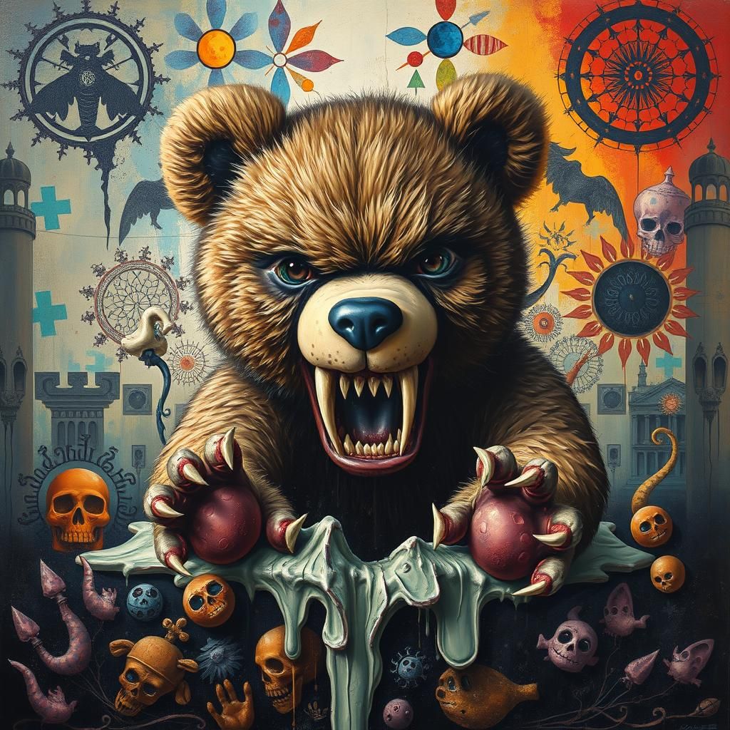 Deadly Teddy Bear in Impasto Surrealist Style