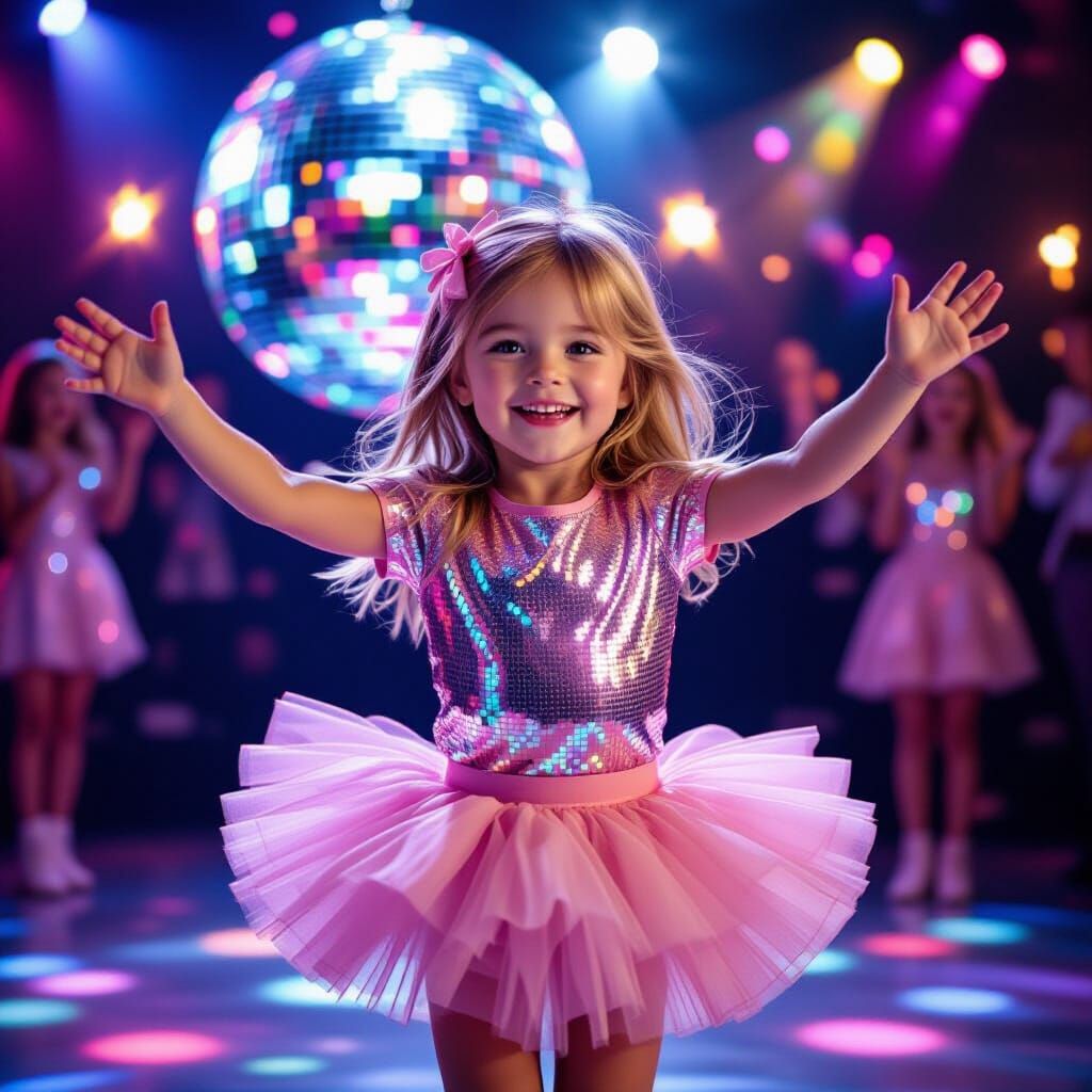 Joyful Girl Dancing at Vibrant Disco Party
