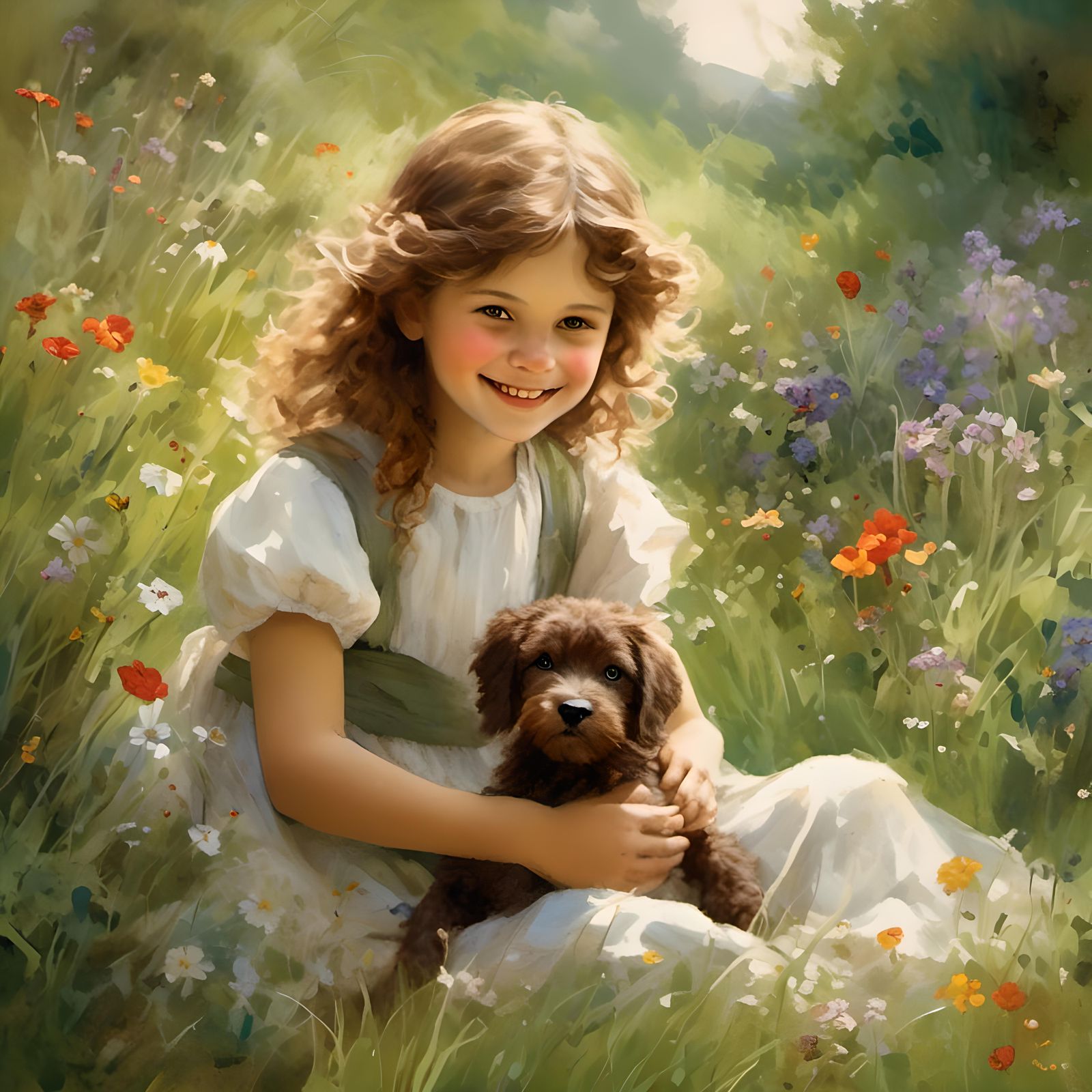 Girl and Puppy in Hyperreal Style