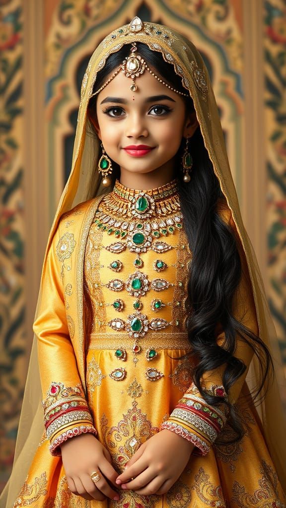 Regal Islamic Princess in Golden Bridal Gown with Statement ...