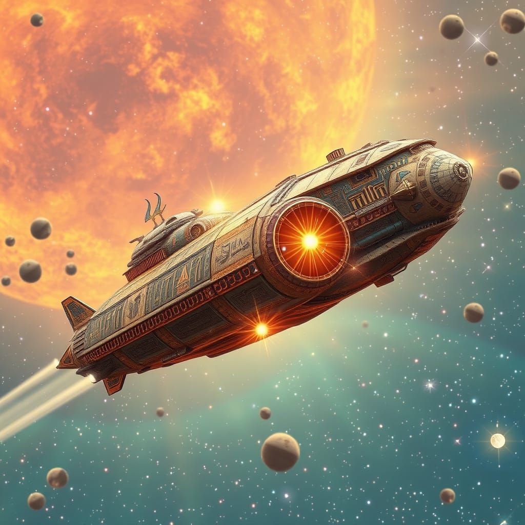 Egyptian Spacecraft in Cosmic Flight: Visionary Art