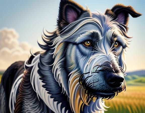 Irish Wolfhound Running in Warm Sunlight, Vibrant Oil Painti...