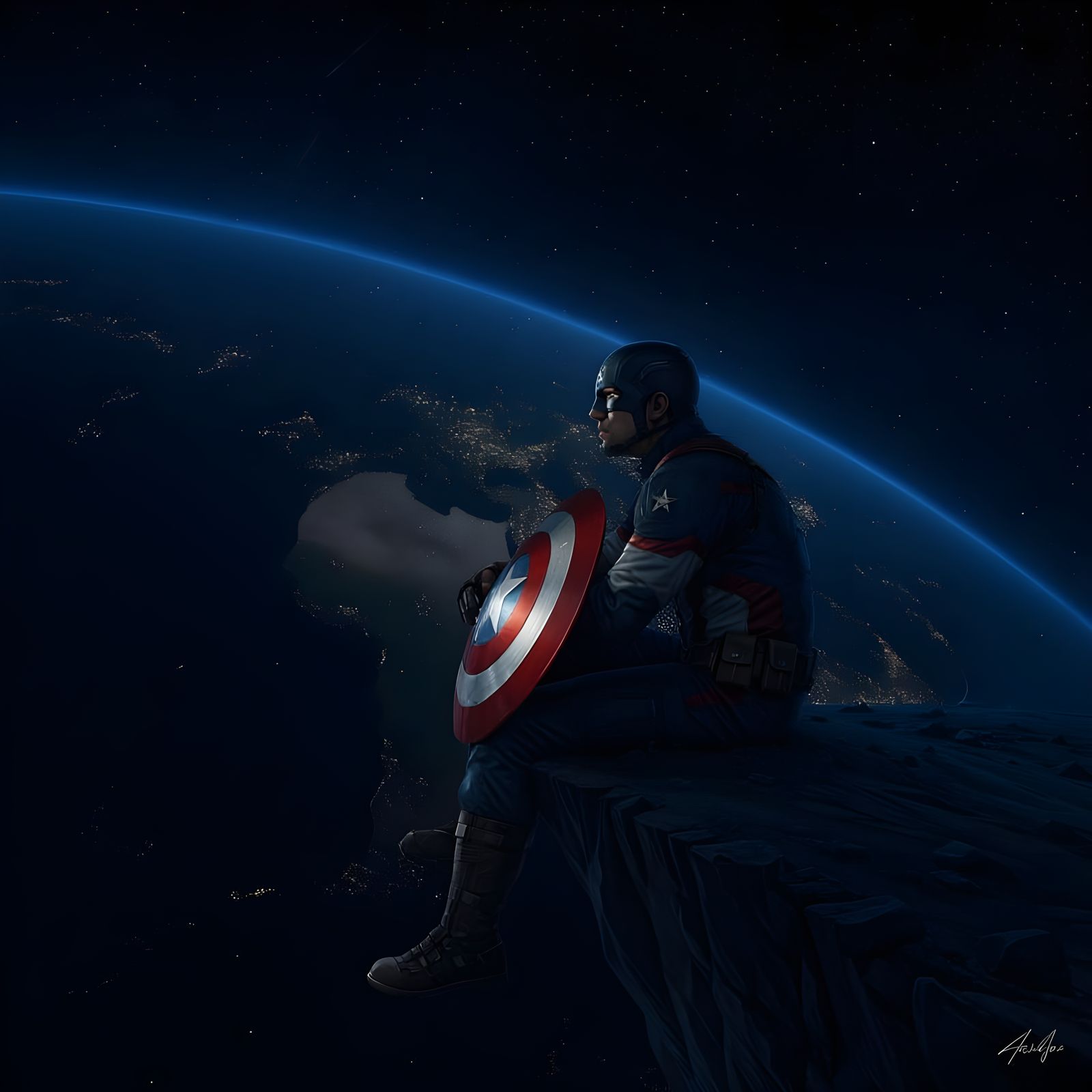 Captain America Views USA From Space Hill