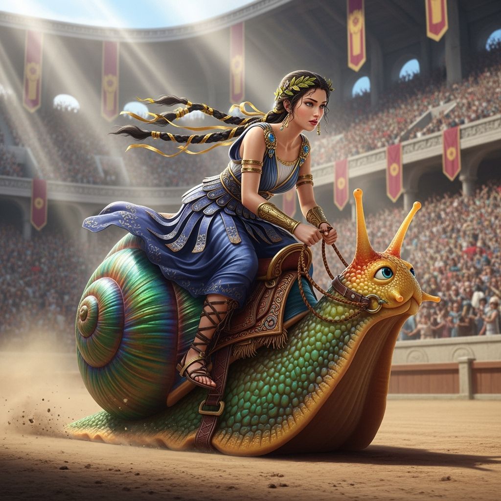 Helen of Troy Leads Snail Race in Ancient Stadium