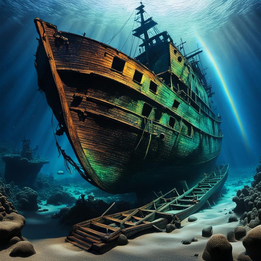 Underwater Goddess in Shipwreck, Surreal Art