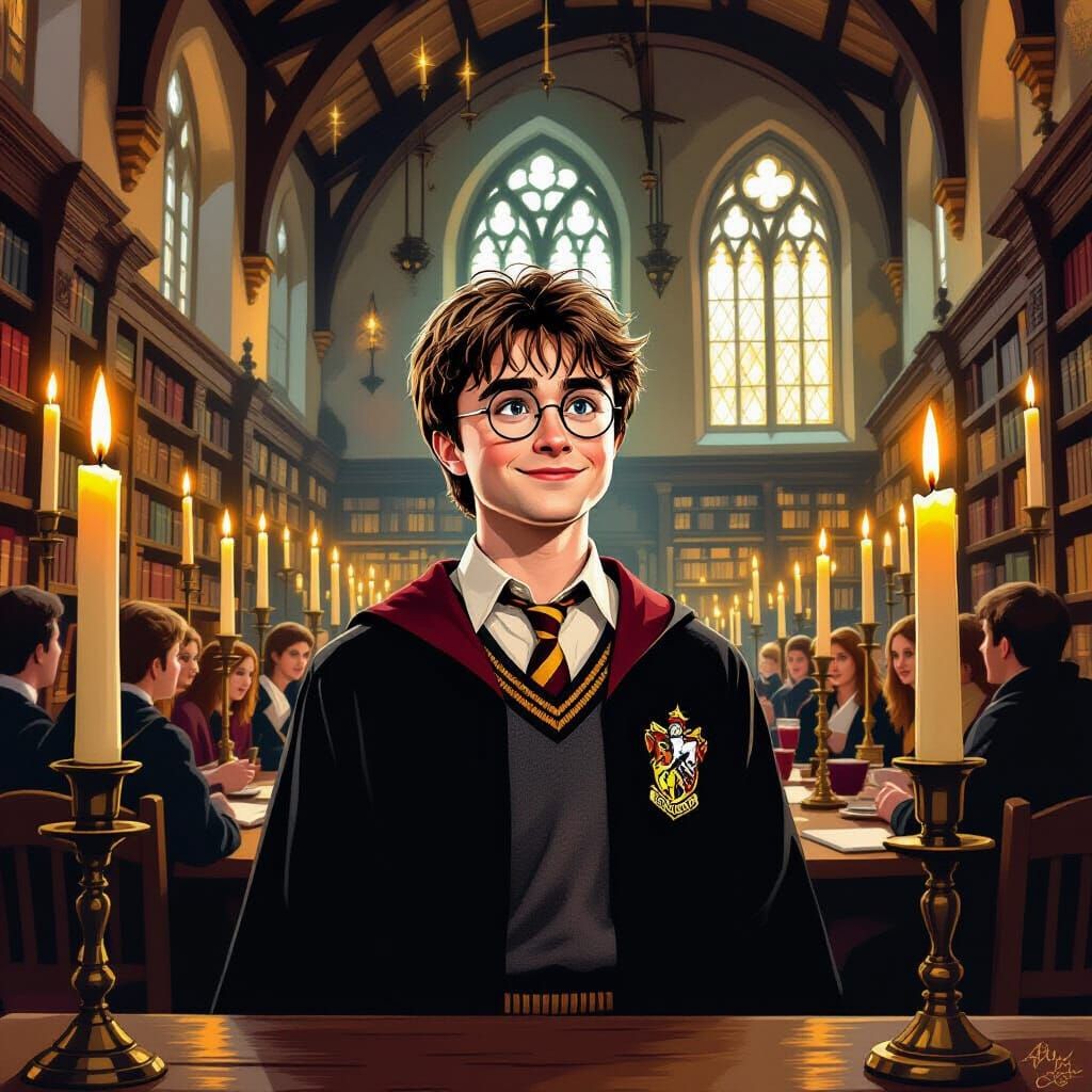 Harry Potter in Hufflepuff Uniform, Lit by Candlelight