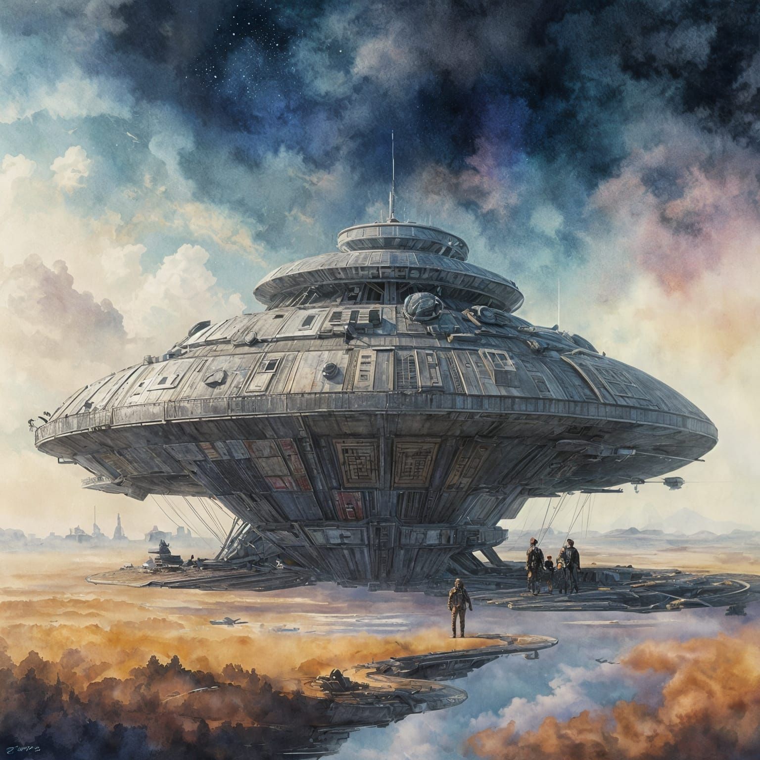 Cosmic Crew Prepares for Wormhole Expedition in Epic Gouache...