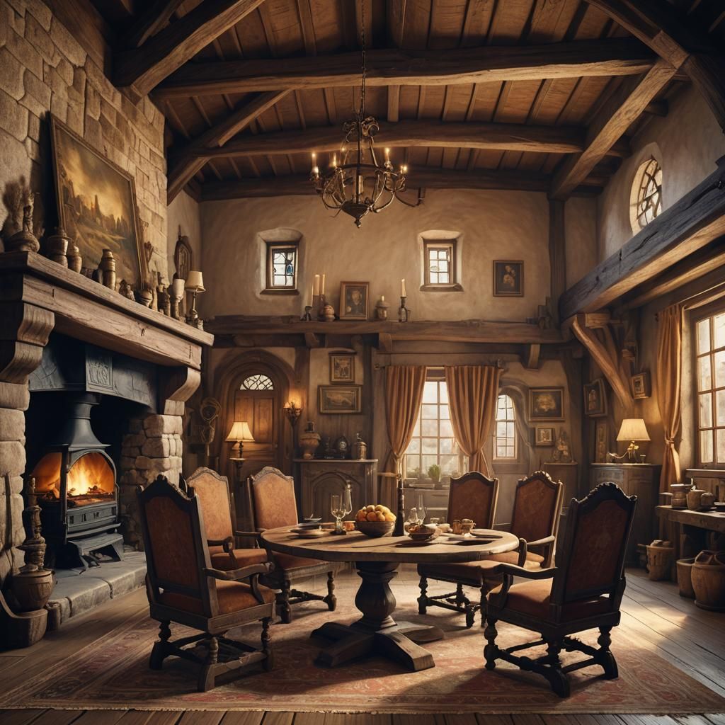 Cozy Medieval Sitting Room in Fantasy Concept Art Style