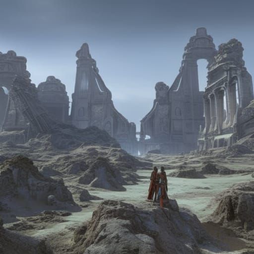 astronauts explore megalithic ancient city ruins discovered on another planet