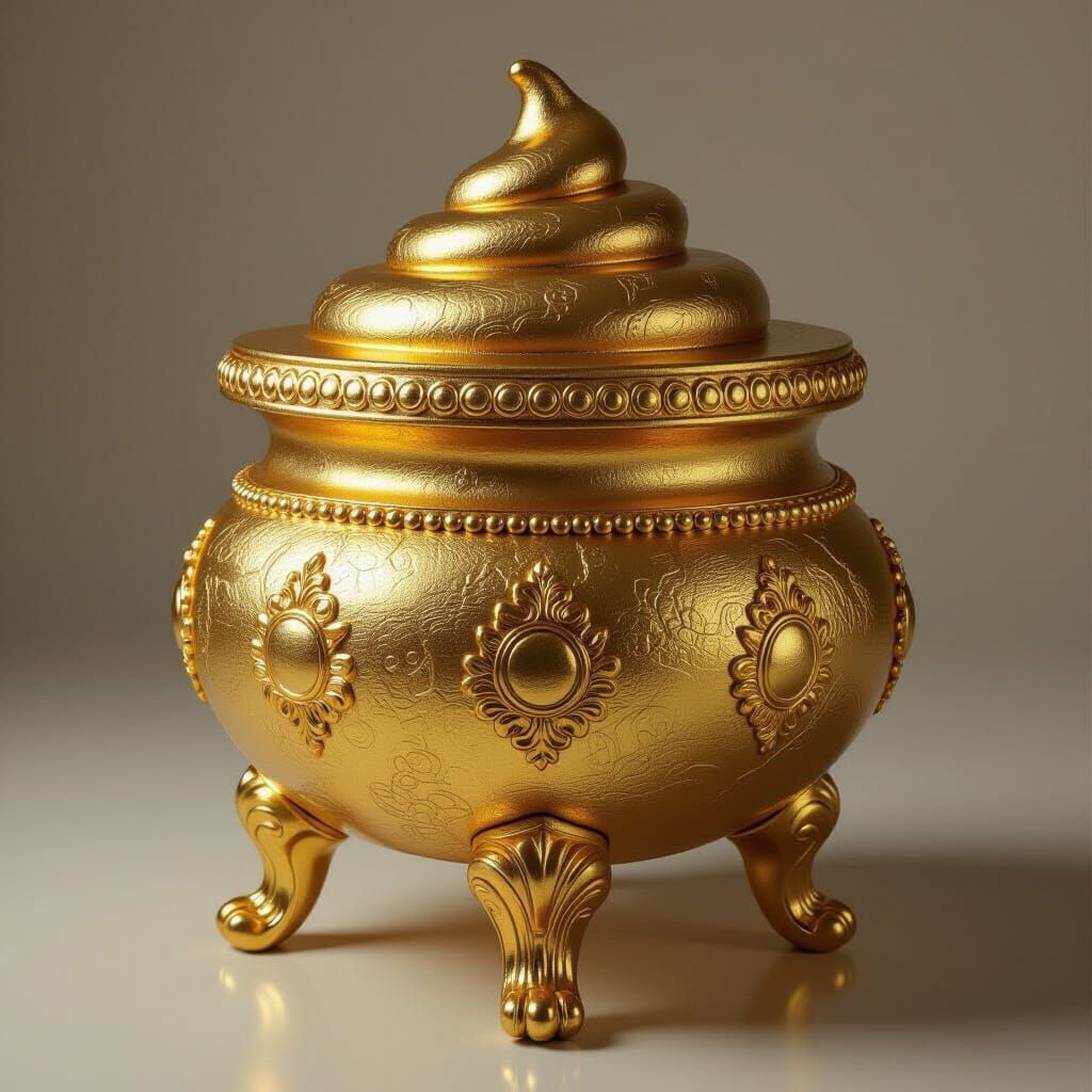 Ornate Gold Stool-Shaped Poo as Surrealist Art