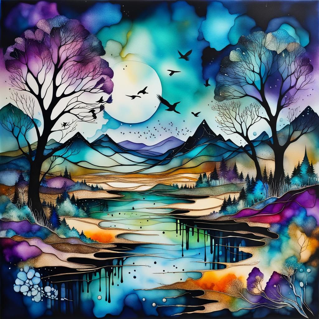 Abstract Wonderland in Alcohol Ink Style