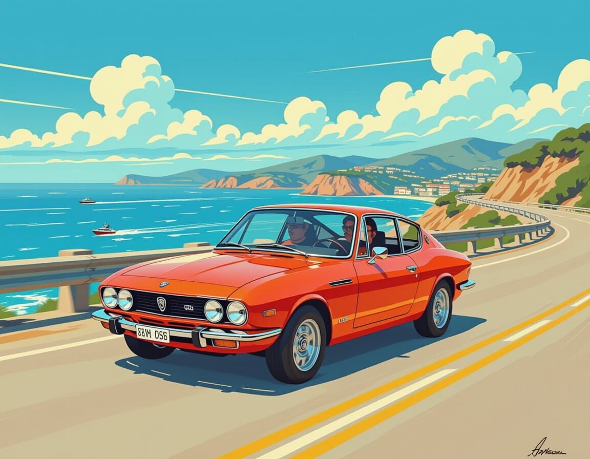 Classic Lancia Fulvia Coupe on Coastal Highway