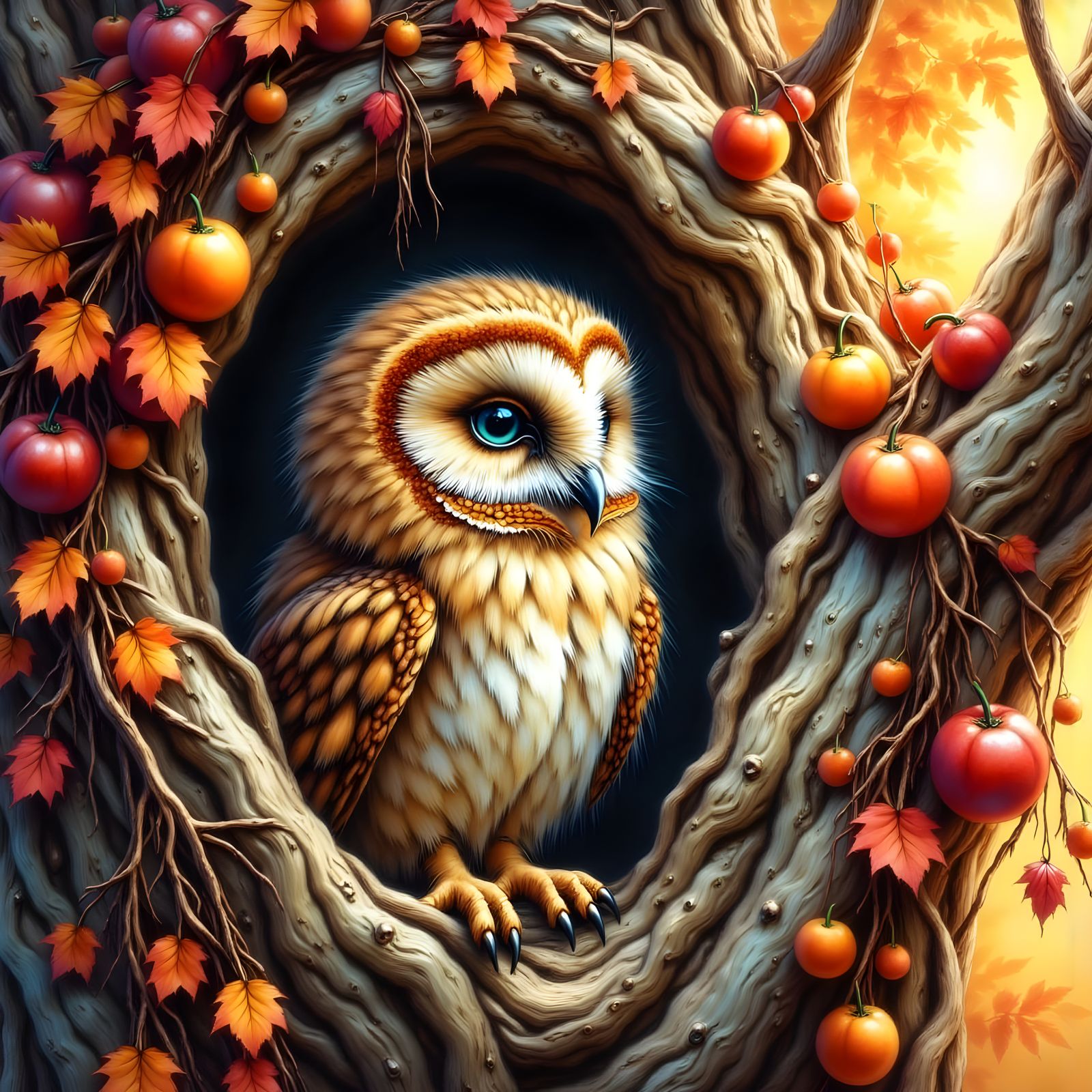 Majestic Baby Owl in Autumnal Splendor