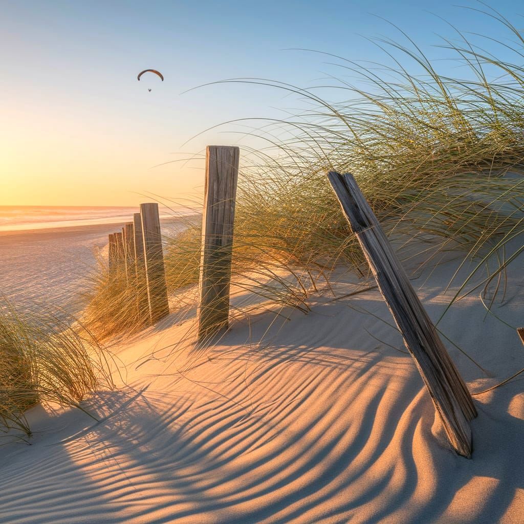 Coastal Sand Dunes at Sunrise in Impasto Style