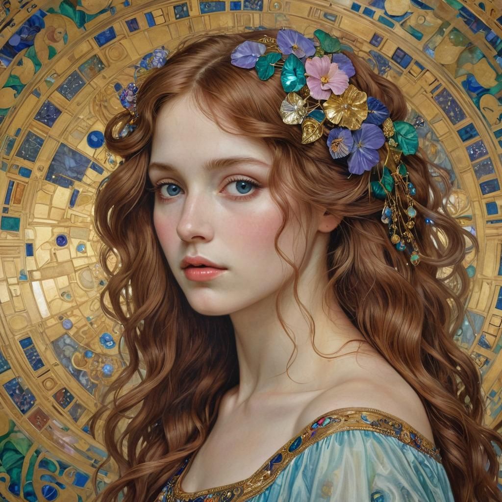 Portrait Inspired by Klimt and Pre-Raphaelites