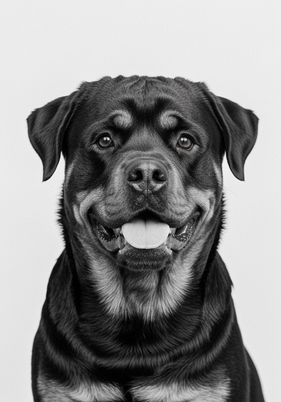 Friendly Rottweiler Portrait in Black and White