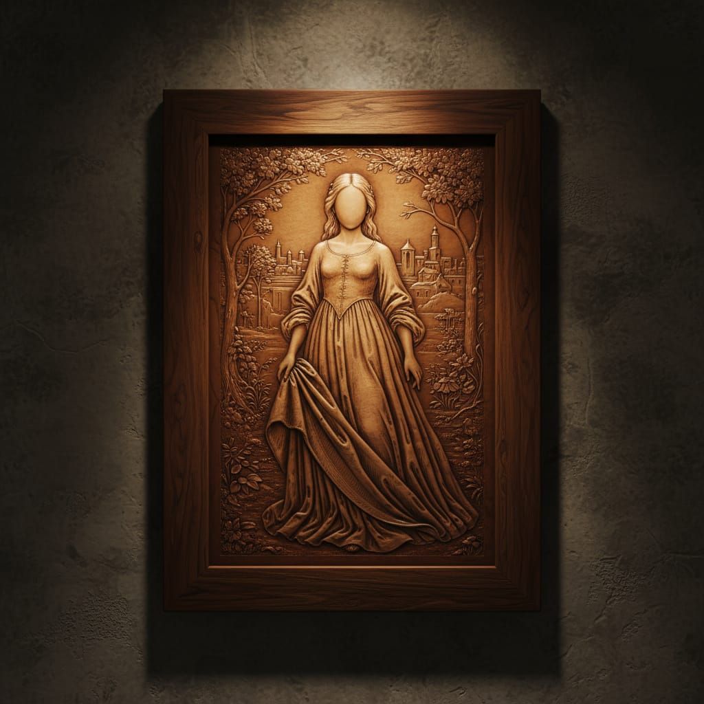 Renaissance-Inspired Copper Engraving of Mysterious Girl