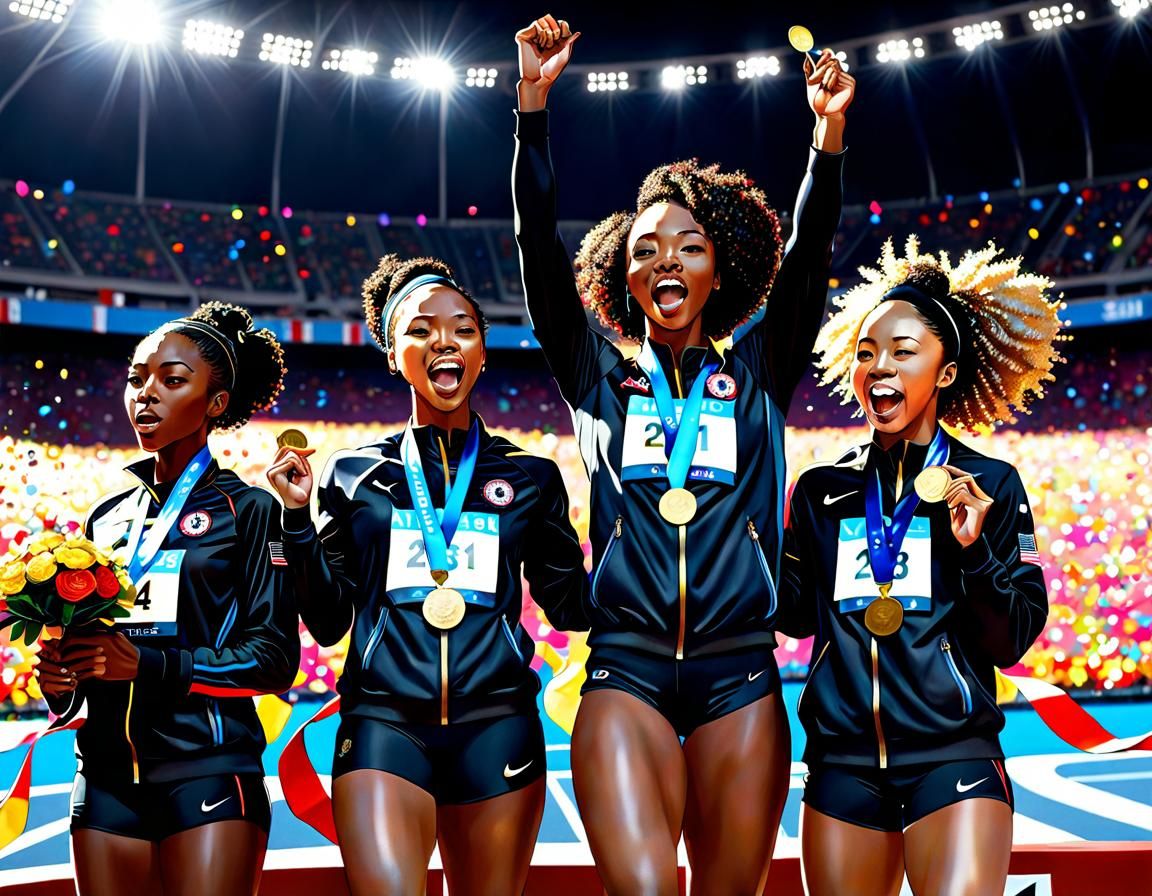 Victorious Black Athletes in Surrealist Style