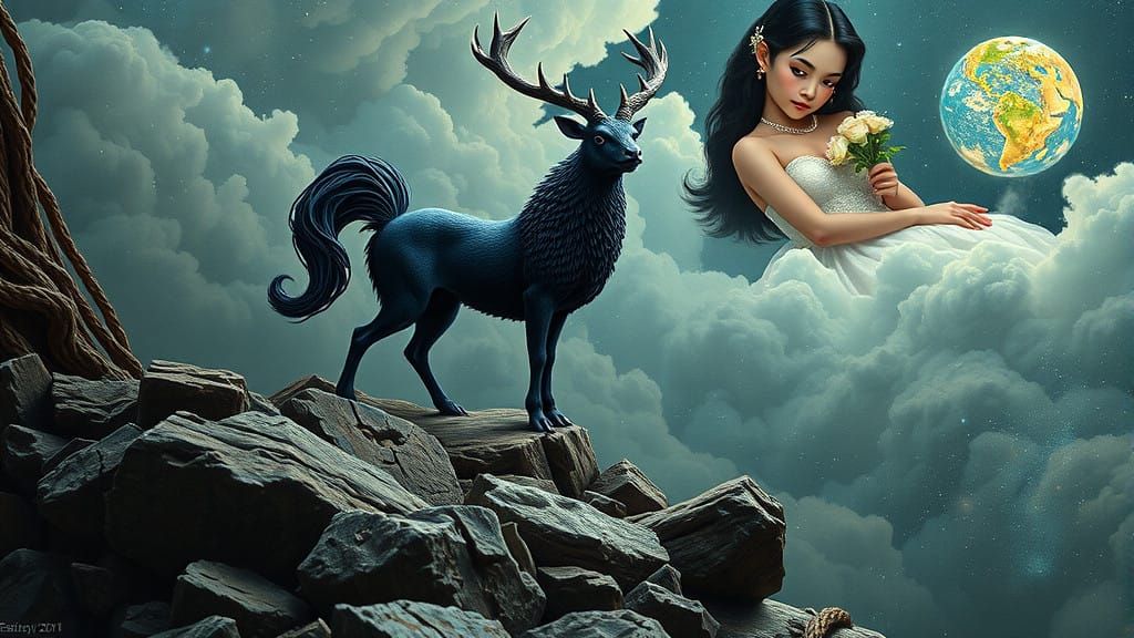Mythical Creatures in Surreal Dreamscape Art