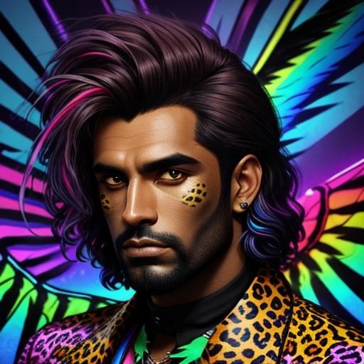 Winged Man with Dragon Scales in Synthwave Style