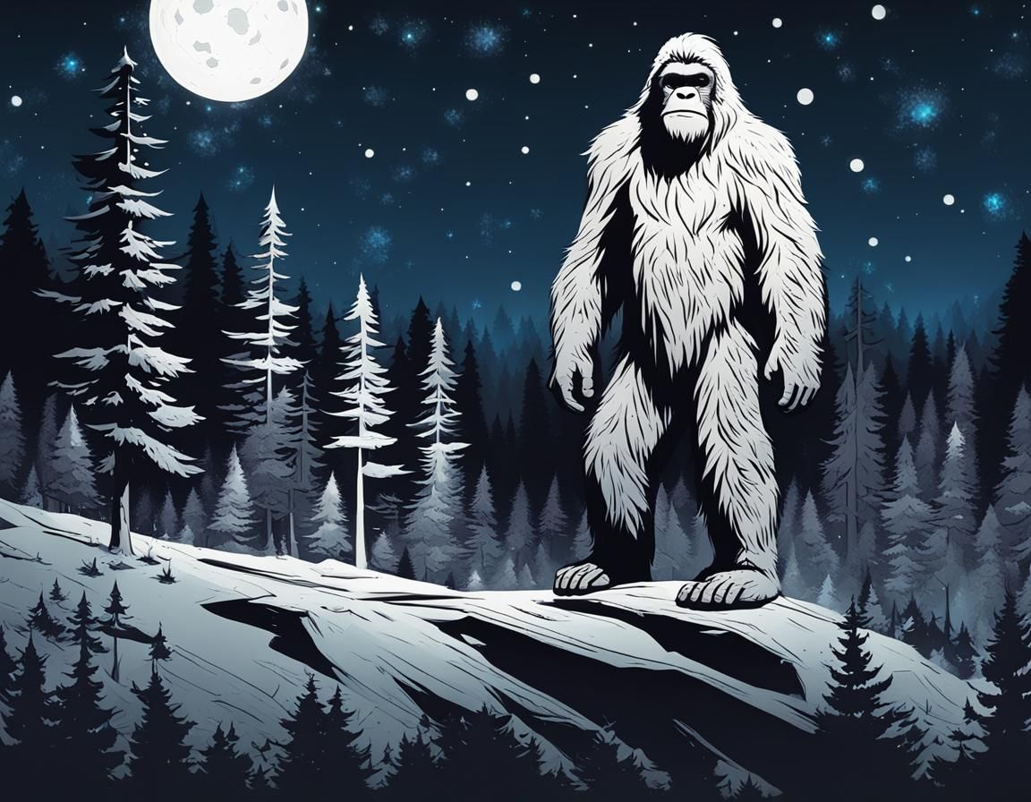 Female Sasquatch in Starry Forest: Comic Art