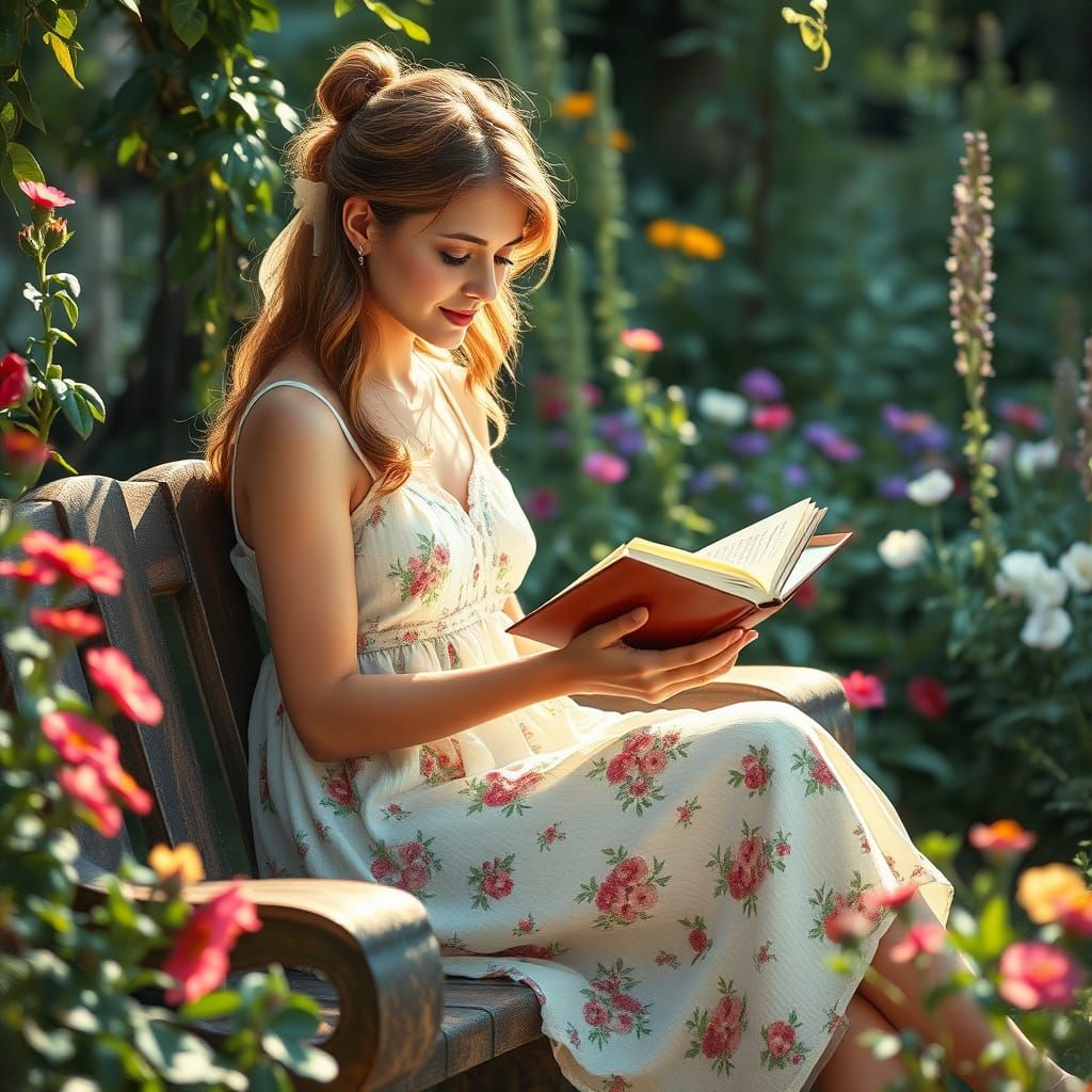 Woman in Impressionist Garden Scene, Inspired by Monet and P...