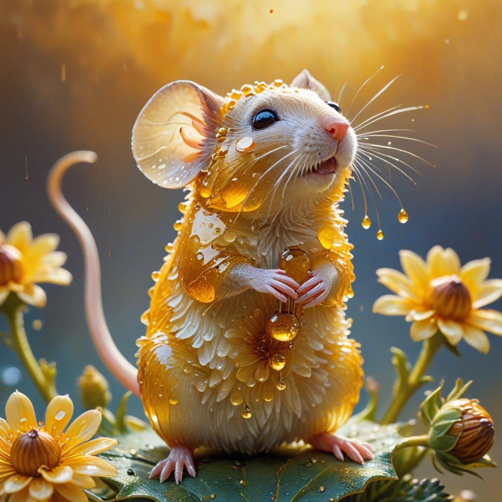 Honey Mouse in Golden Hour Light, Post-Impressionist Style