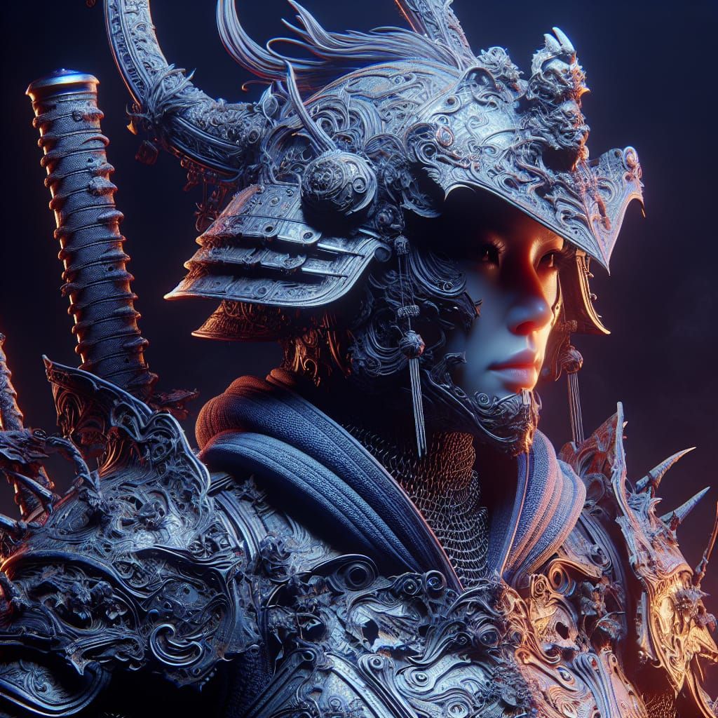 Oni Crusader Portrait in Atmospheric Romanticism Style