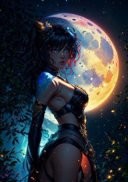 Glowing Full Moon in Dark Sky