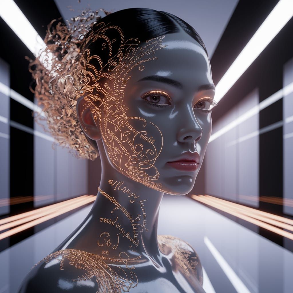 Glowing Calligraphy Portrait in Digital Art Style