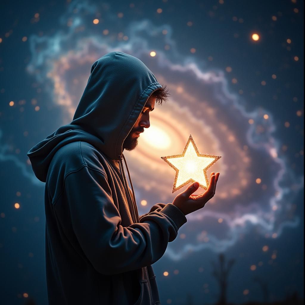 Man Holds Healing Star in Cosmic Universe