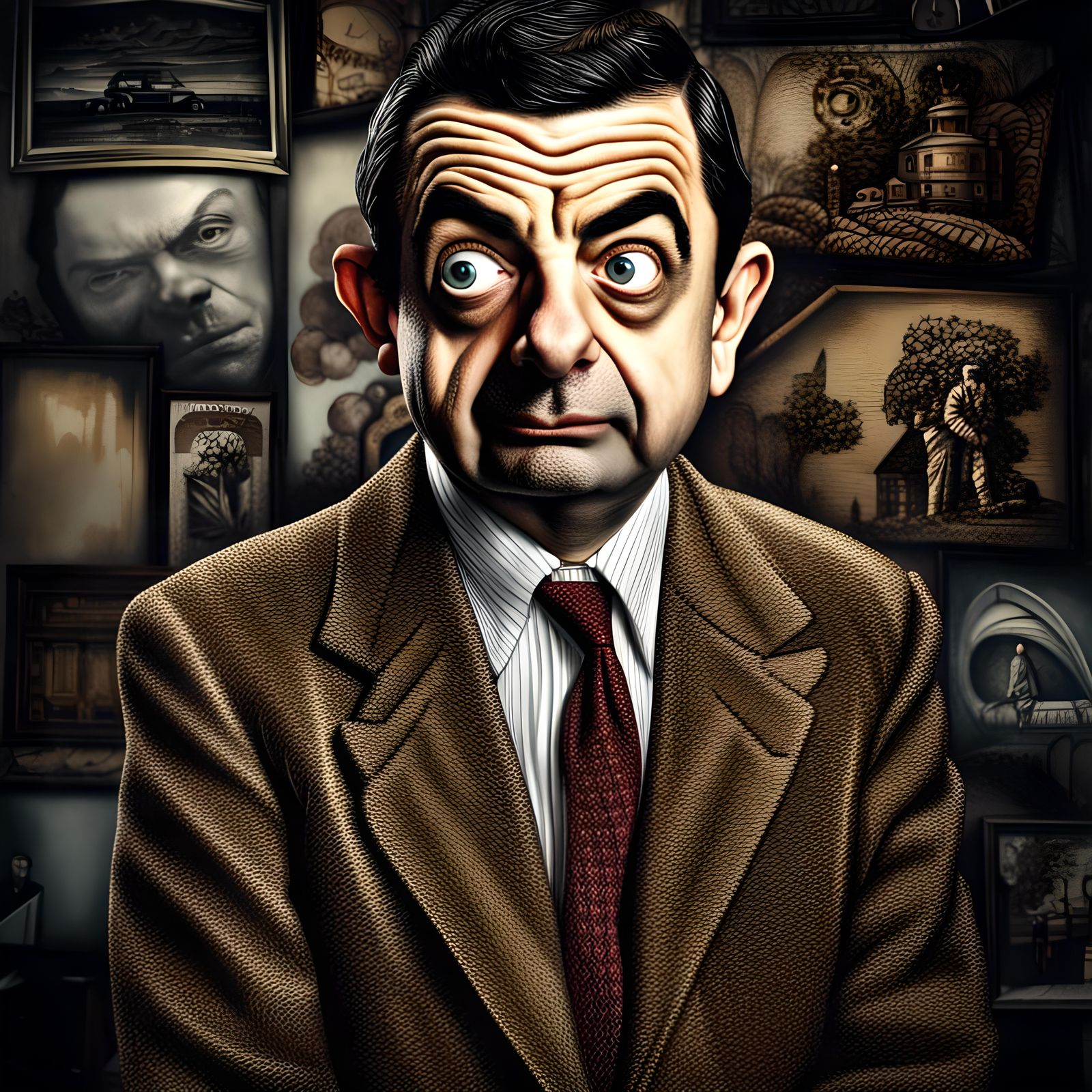 Hyperrealistic Mr Bean Mixed-Media Artwork