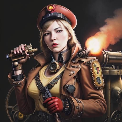 Soviet Lieutenant with Steampunk Engine, Professional Photog...
