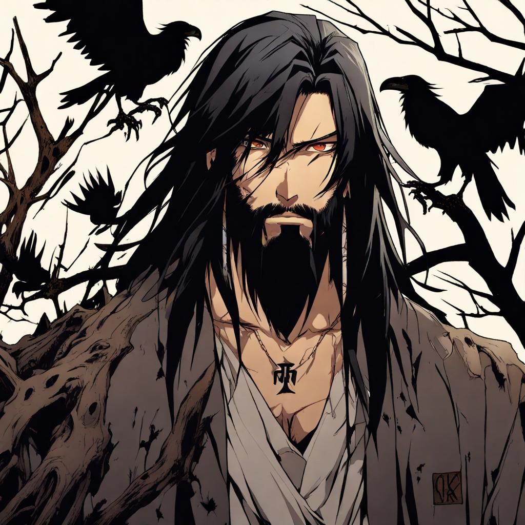 Anime Man in Rotting Forest with Mark